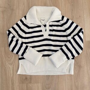 Abercrombie Striped Navy and White Pullover Sweater with Collar